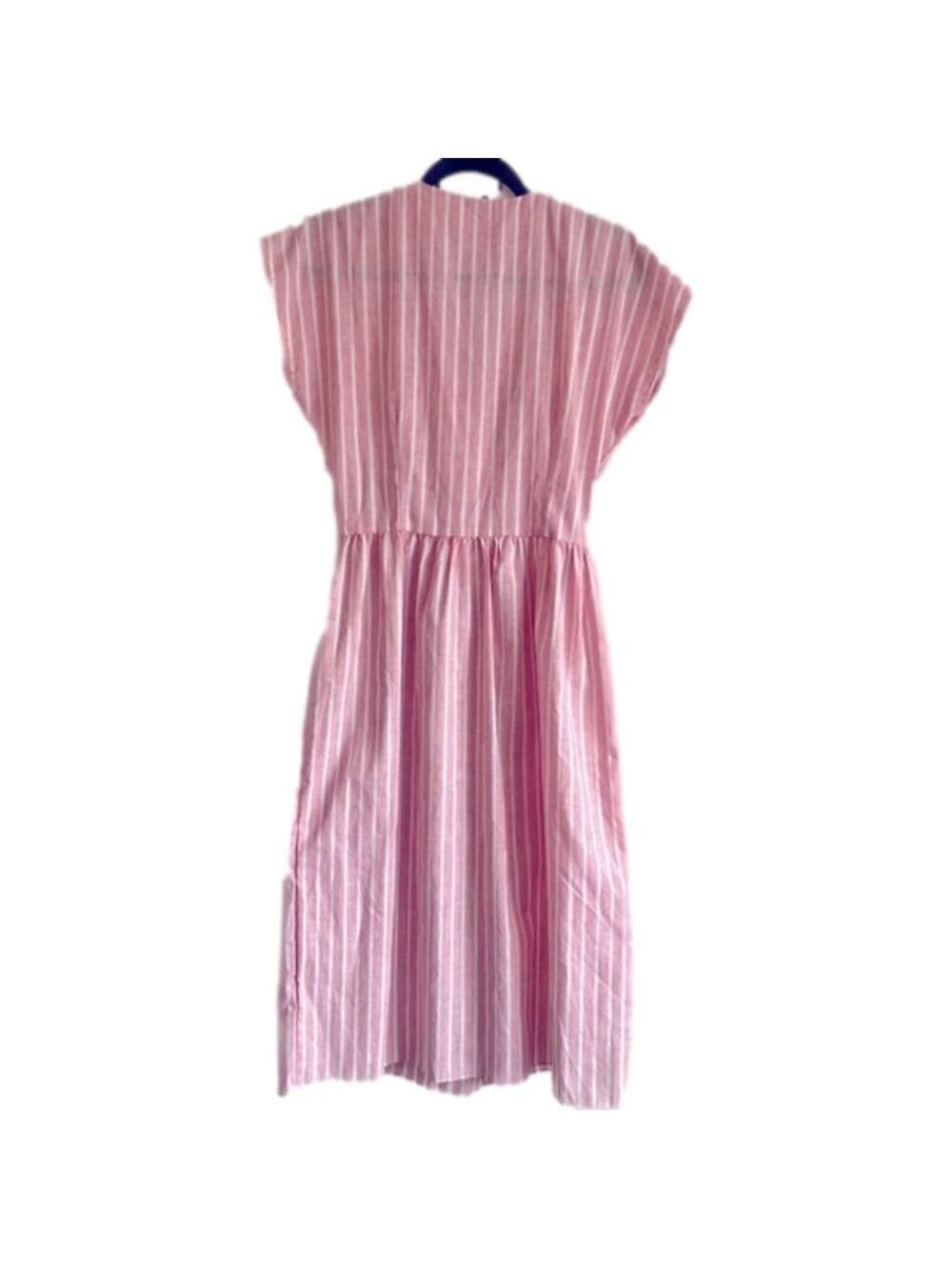 VINTAGE Red & White Stripe Midi Wrap Dress with Lace Collar Summer Dress Made US - Picture 3 of 8